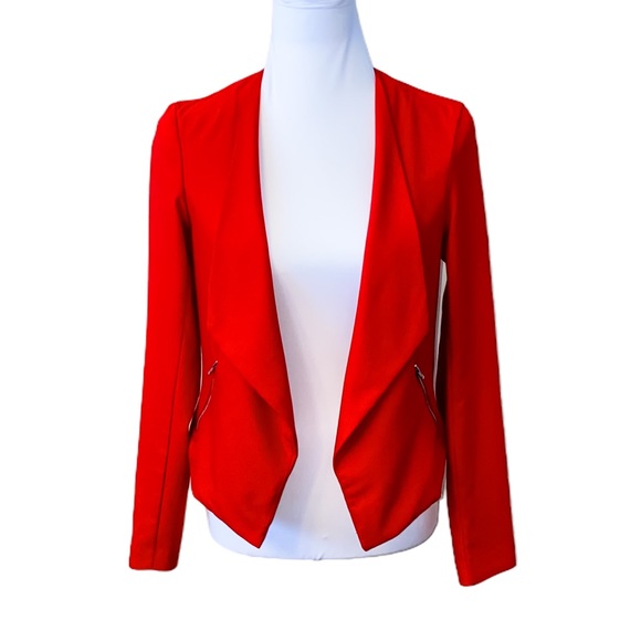 H&M Cherry Red Open Front Blazer | Zip Pockets | Size 4